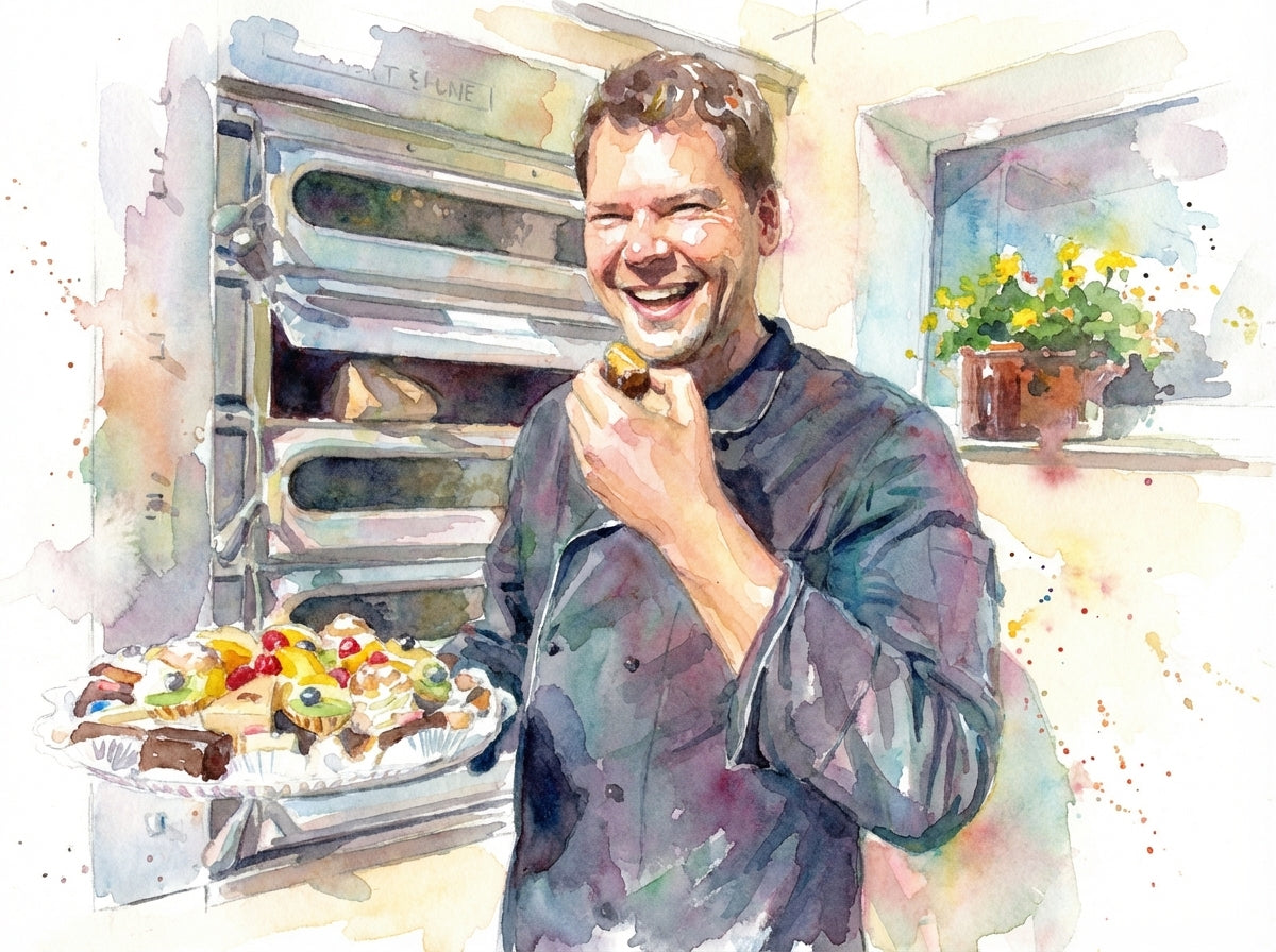 Aquarell von Konditormeister Ulli Flemming in der Backstube